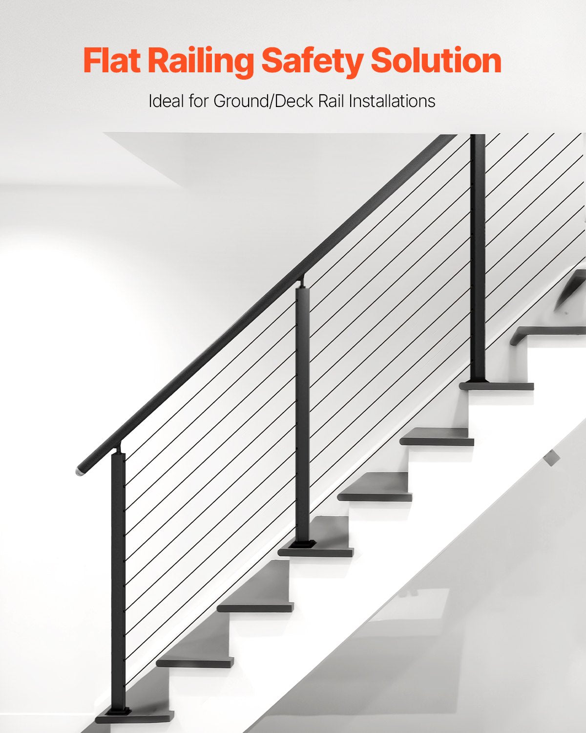 Cable Railing Post, 36x2x2 Inch Stair Railing Post, with Pre-Drilled 30° Angled Holes, Stainless Steel Cable Rail Post with Horizontal and Curved Bracket, 1-Pack, Black, 1JZLGZXHS914YIVIS001V0 - Image 2