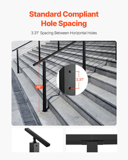 Cable Railing Post, 36x2x2 Inch Stair Railing Post, with Pre-Drilled 30° Angled Holes, Stainless Steel Cable Rail Post with Horizontal and Curved Bracket, 1-Pack, Black, 1JZLGZXHS914YIVIS001V0 - Image 4
