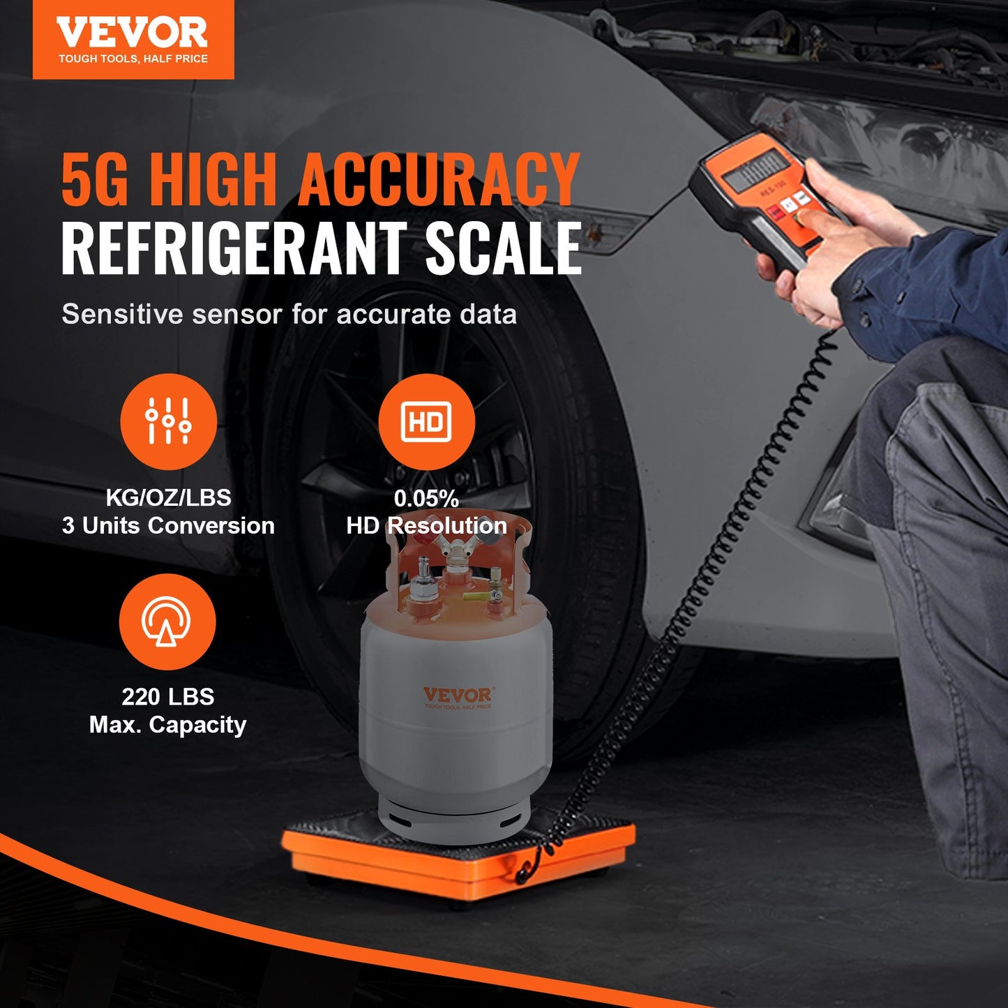 Refrigerant Scale 220 LBS HAVC Charging Recovery Freon Scale, with Wired Remote Control, 5g High Precision Electronic Digital Recovery Weight Scale with Case and Dry Battery - Image 2