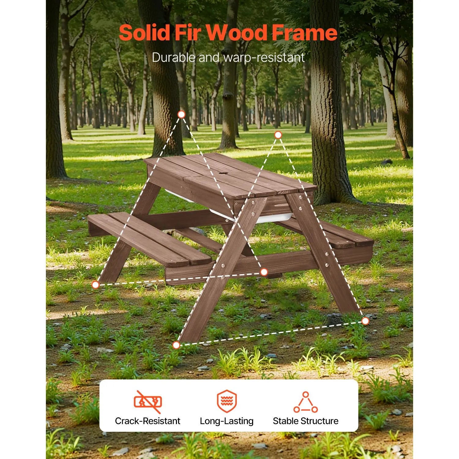 Picnic Table Wooden Tables and Bench Set Umbrella Garden Indoor Outdoor - Image 2