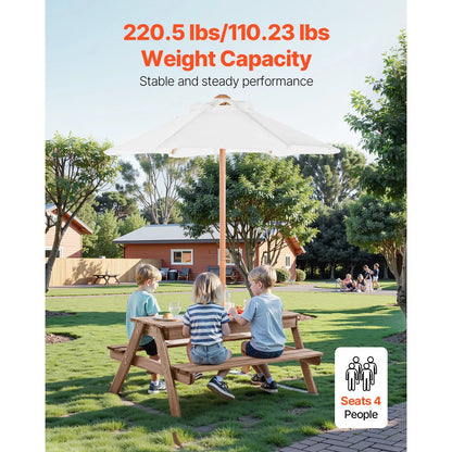 Picnic Table Wooden Tables and Bench Set Umbrella Garden Indoor Outdoor - Image 3