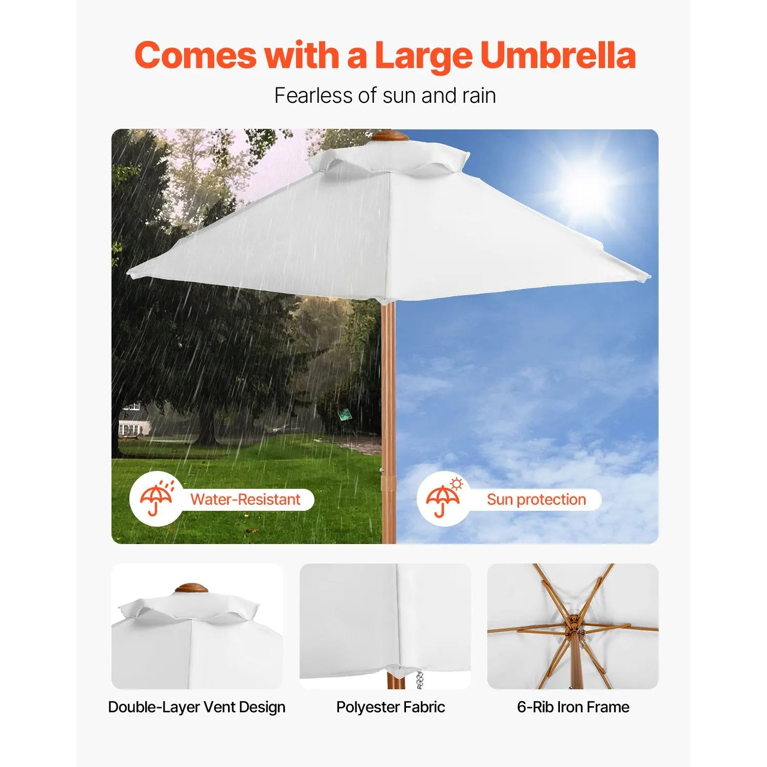 Picnic Table Wooden Tables and Bench Set Umbrella Garden Indoor Outdoor - Image 4