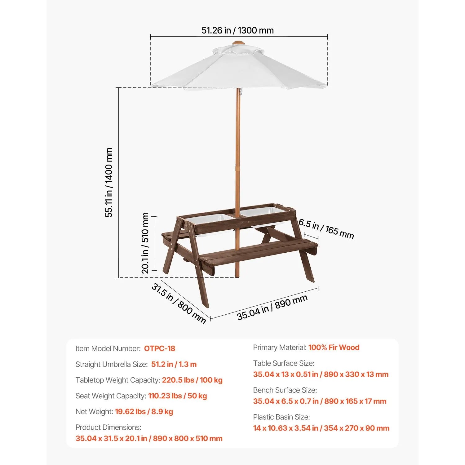 Picnic Table Wooden Tables and Bench Set Umbrella Garden Indoor Outdoor - Image 7
