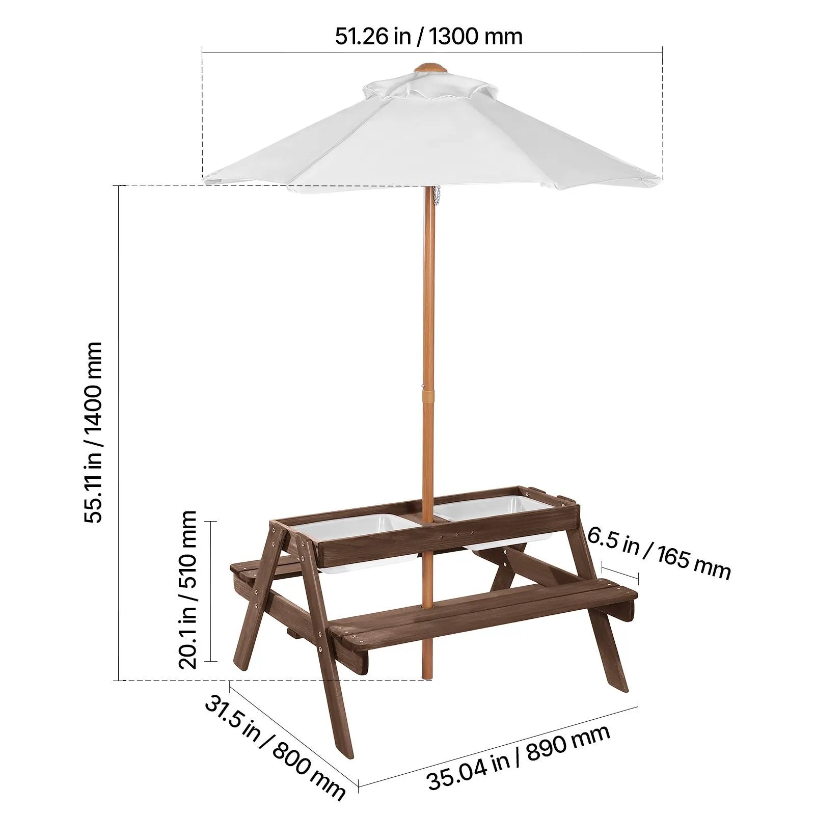 Picnic Table Wooden Tables and Bench Set Umbrella Garden Indoor Outdoor - Image 8