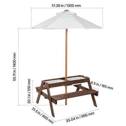 Picnic Table Wooden Tables and Bench Set Umbrella Garden Indoor Outdoor - Image 8