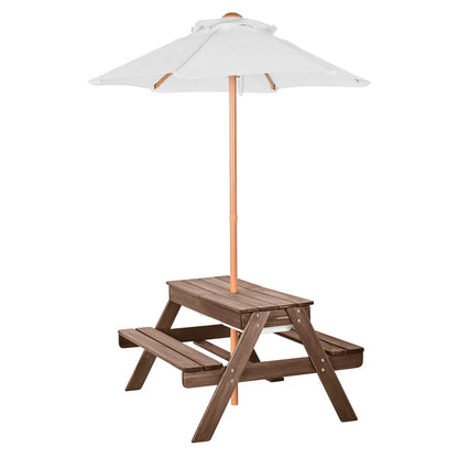 Picnic Table Wooden Tables and Bench Set Umbrella Garden Indoor Outdoor - Image 9