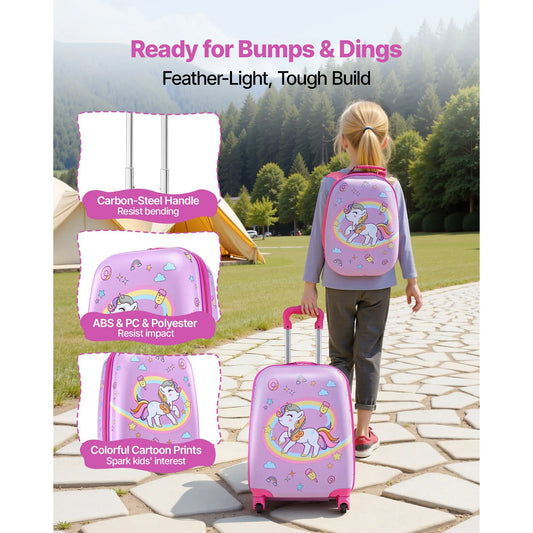 Kids Luggage Set, 2 Piece, 45.7 cm Hardside Rolling Wheels Suitcase with Hard-Shell Backpack, Unicorn Kids Carry on Luggage Set, Holiday Birthday Present for Girls & Boys, Airline Approved - Image 6