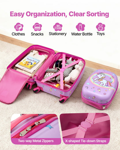 Kids Luggage Set, 2 Piece, 45.7 cm Hardside Rolling Wheels Suitcase with Hard-Shell Backpack, Unicorn Kids Carry on Luggage Set, Holiday Birthday Present for Girls & Boys, Airline Approved - Image 3