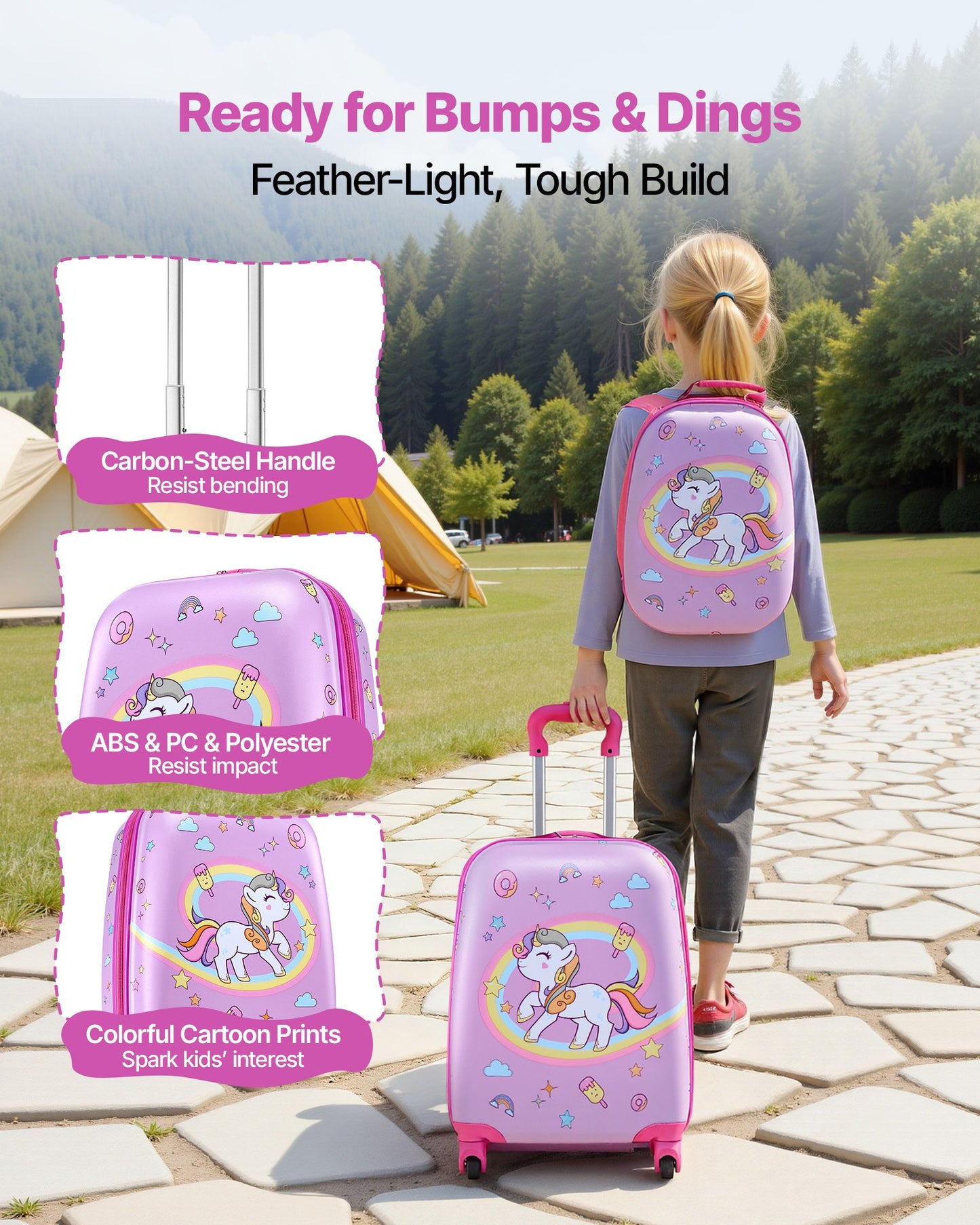 Kids Luggage Set, 2 Piece, 45.7 cm Hardside Rolling Wheels Suitcase with Hard-Shell Backpack, Unicorn Kids Carry on Luggage Set, Holiday Birthday Present for Girls & Boys, Airline Approved - Image 6