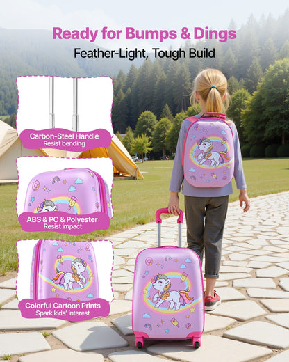 Kids Luggage Set, 2 Piece, 45.7 cm Hardside Rolling Wheels Suitcase with Hard-Shell Backpack, Unicorn Kids Carry on Luggage Set, Holiday Birthday Present for Girls & Boys, Airline Approved - Image 6