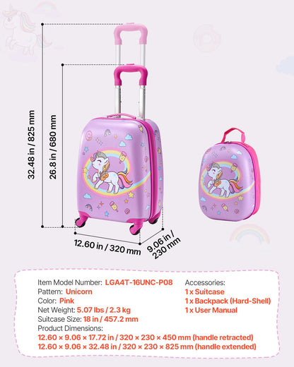 Kids Luggage Set, 2 Piece, 45.7 cm Hardside Rolling Wheels Suitcase with Hard-Shell Backpack, Unicorn Kids Carry on Luggage Set, Holiday Birthday Present for Girls & Boys, Airline Approved - Image 7
