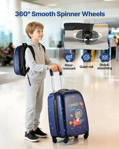 Kids Luggage Set, 2 Piece, 45.7 cm Hardside Rolling Wheels Suitcase with Hard-Shell Backpack, Dinosaur Kids Carry on Luggage Set, Holiday Birthday Present for Girls & Boys, Airline Approved - Image 4