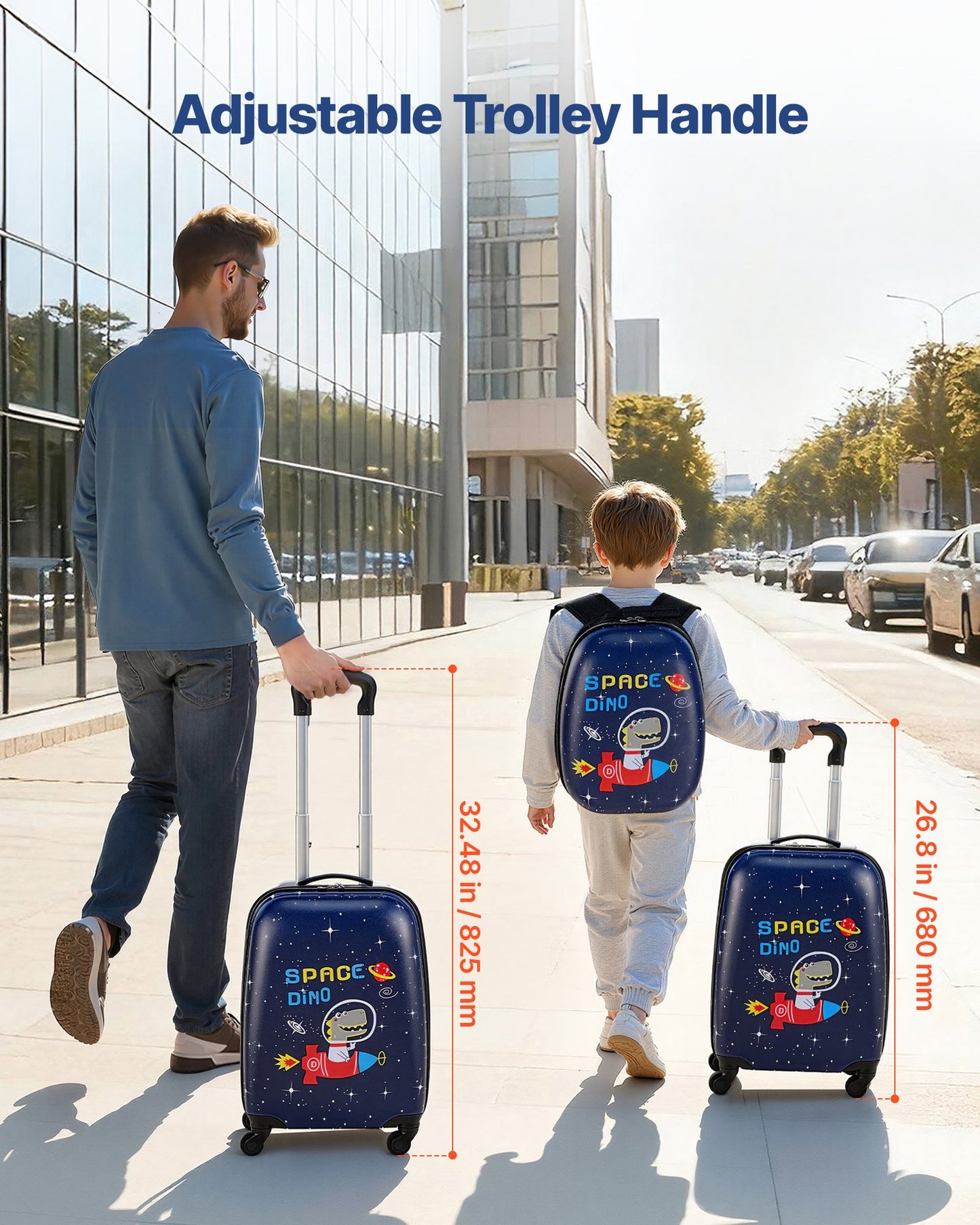 Kids Luggage Set, 2 Piece, 45.7 cm Hardside Rolling Wheels Suitcase with Hard-Shell Backpack, Dinosaur Kids Carry on Luggage Set, Holiday Birthday Present for Girls & Boys, Airline Approved - Image 5