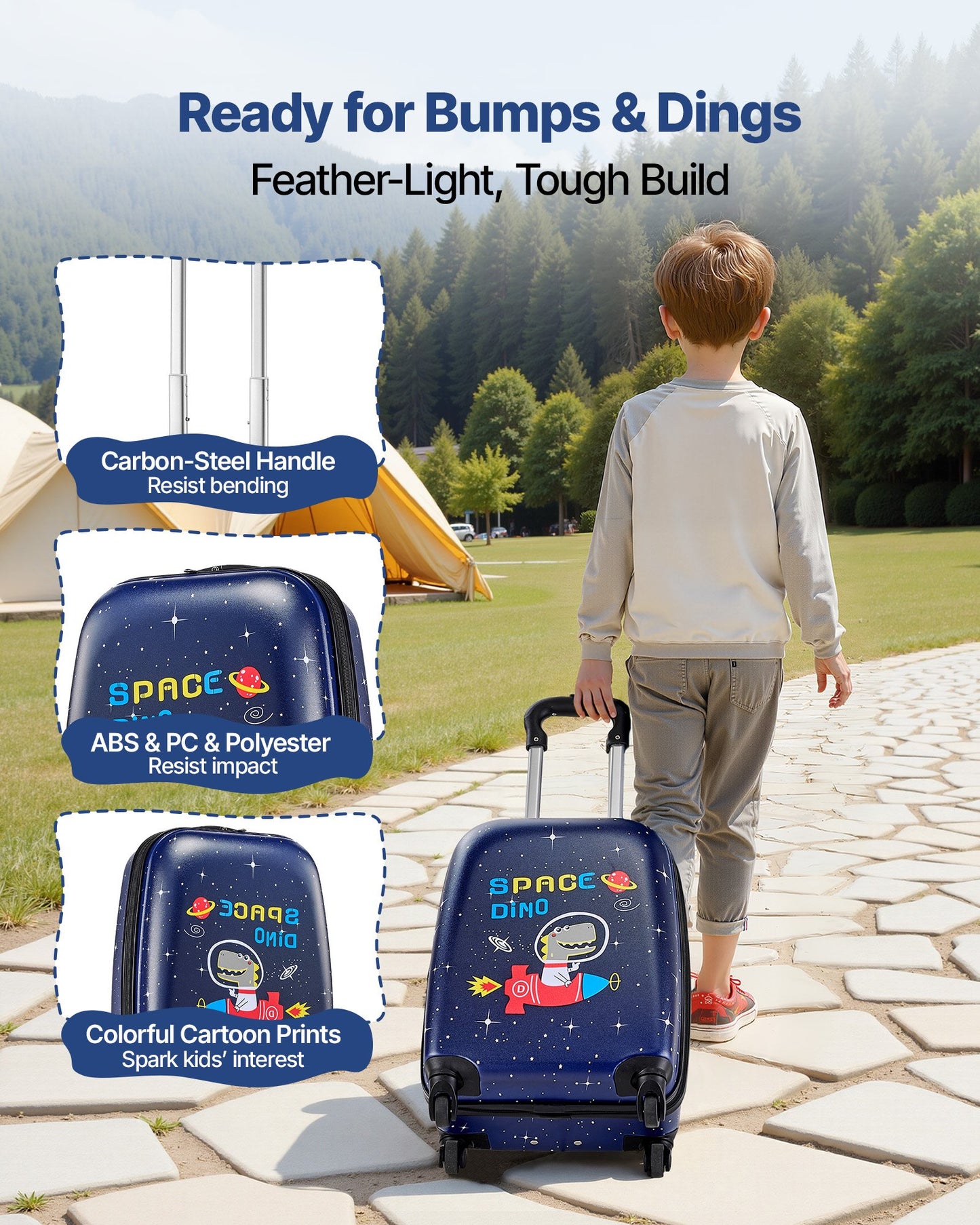 Kids Luggage Set, 2 Piece, 45.7 cm Hardside Rolling Wheels Suitcase with Hard-Shell Backpack, Dinosaur Kids Carry on Luggage Set, Holiday Birthday Present for Girls & Boys, Airline Approved - Image 6