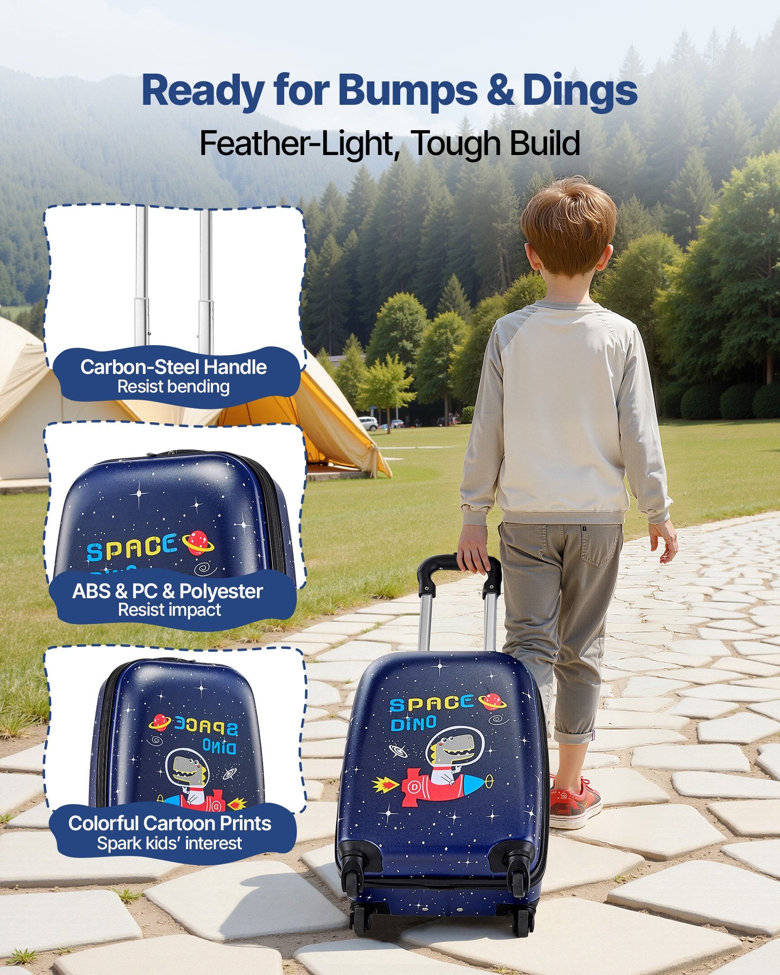 Kids Luggage Set, 2 Piece, 45.7 cm Hardside Rolling Wheels Suitcase with Hard-Shell Backpack, Dinosaur Kids Carry on Luggage Set, Holiday Birthday Present for Girls & Boys, Airline Approved - Image 6