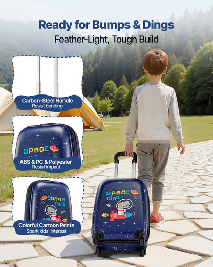 Kids Luggage Set, 2 Piece, 45.7 cm Hardside Rolling Wheels Suitcase with Hard-Shell Backpack, Dinosaur Kids Carry on Luggage Set, Holiday Birthday Present for Girls & Boys, Airline Approved - Image 6