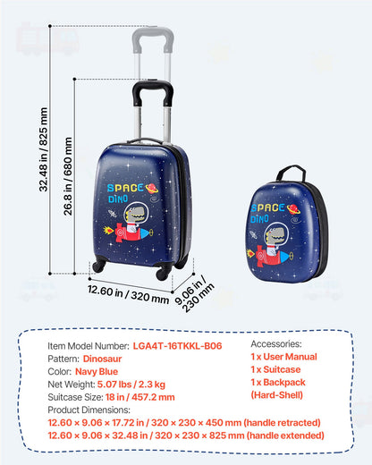 Kids Luggage Set, 2 Piece, 45.7 cm Hardside Rolling Wheels Suitcase with Hard-Shell Backpack, Dinosaur Kids Carry on Luggage Set, Holiday Birthday Present for Girls & Boys, Airline Approved - Image 7