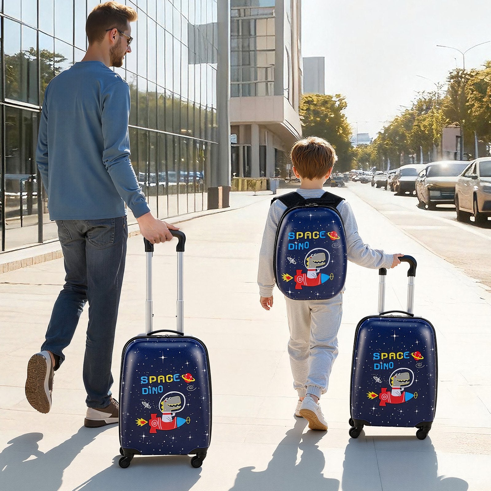 Kids Luggage Set, 2 Piece, 45.7 cm Hardside Rolling Wheels Suitcase with Hard-Shell Backpack, Dinosaur Kids Carry on Luggage Set, Holiday Birthday Present for Girls & Boys, Airline Approved - Image 8