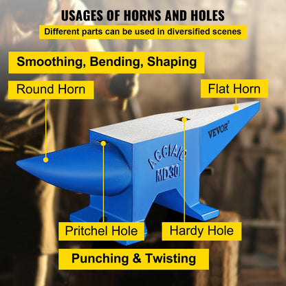 Pro Horn Anvil , 30KG/66.1LBS Weight Steel Anvil Blacksmith Blacksmith Anvil, Portable Rugged Cast Iron Anvil Blacksmith Anvil Stable Workbench Blacksmith Forge Anvil Tool - Image 4