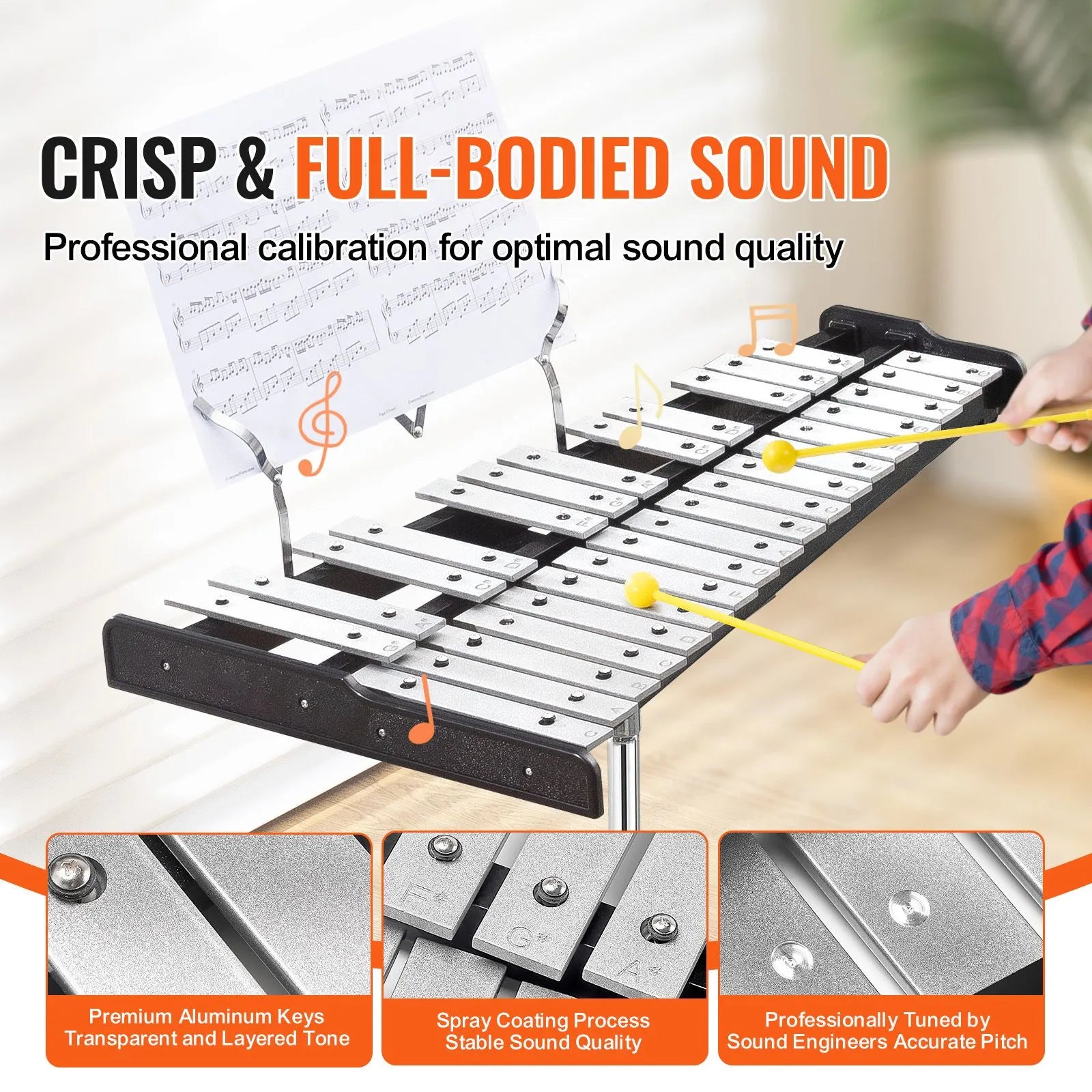 30 Note Glockenspiel Xylophone Bell Kit, Professional Percussion Instrument Set with Mallets, Drum Sticks, Music Stand, 8" Practice Pad, Adjustable Stand and Carrying Bag for Students & Adults - Image 2