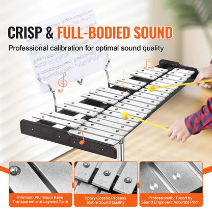 30 Note Glockenspiel Xylophone Bell Kit, Professional Percussion Instrument Set with Mallets, Drum Sticks, Music Stand, 8" Practice Pad, Adjustable Stand and Carrying Bag for Students & Adults - Image 2