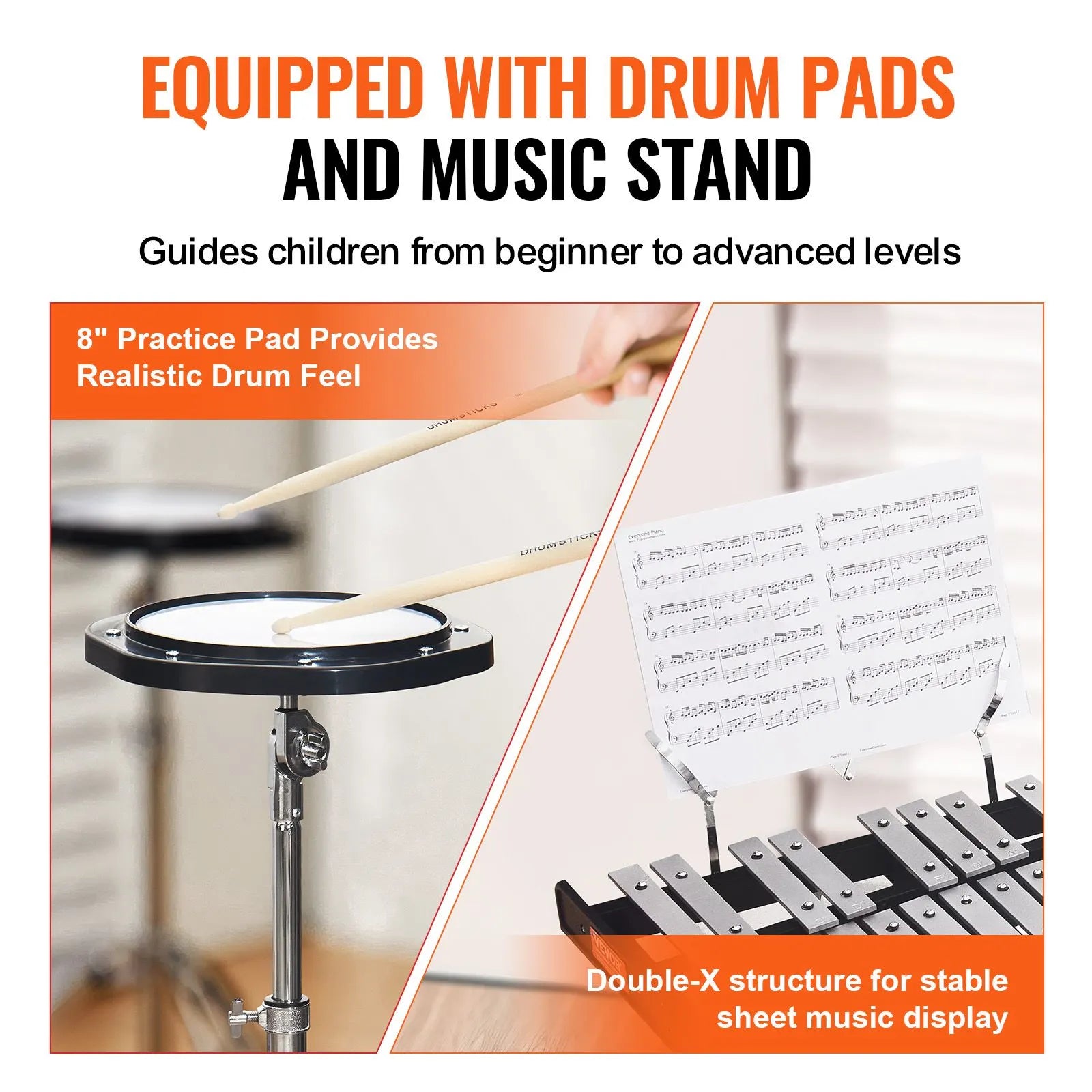 30 Note Glockenspiel Xylophone Bell Kit, Professional Percussion Instrument Set with Mallets, Drum Sticks, Music Stand, 8" Practice Pad, Adjustable Stand and Carrying Bag for Students & Adults - Image 5