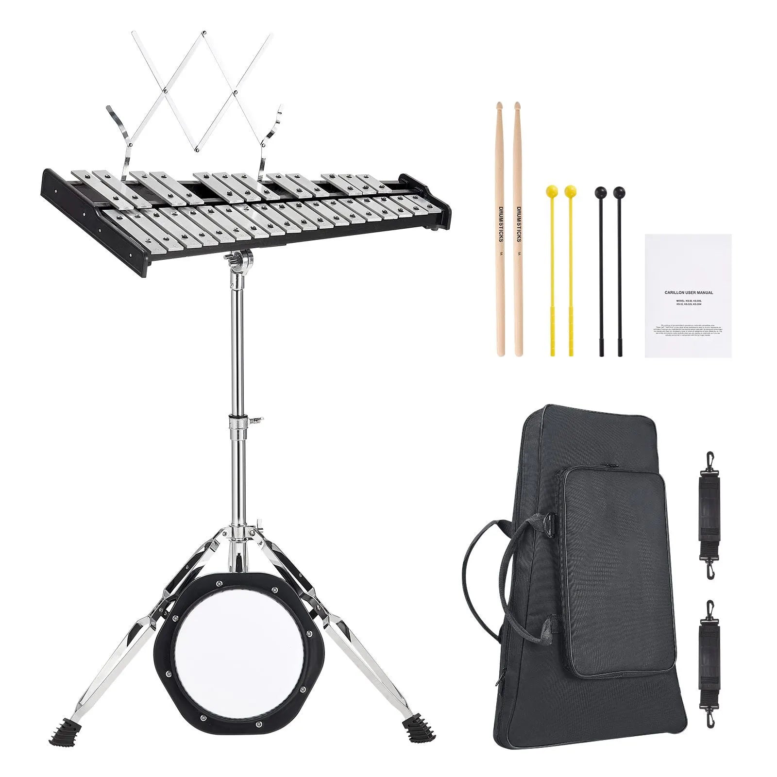 30 Note Glockenspiel Xylophone Bell Kit, Professional Percussion Instrument Set with Mallets, Drum Sticks, Music Stand, 8" Practice Pad, Adjustable Stand and Carrying Bag for Students & Adults - Image 9