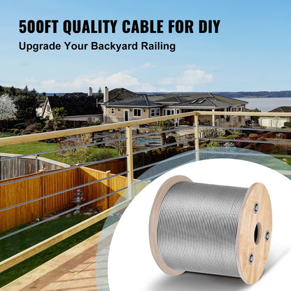 1/8 Stainless Steel Cable Railing 500ft, Wire Rope 316 Marine Grade, Braided Aircraft Cable 7x7 Strands Construction for Deck Rail Balusters Stair Handrail Porch Fence - Image 2