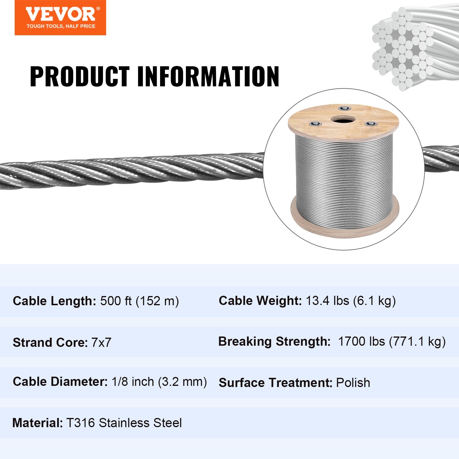 1/8 Stainless Steel Cable Railing 500ft, Wire Rope 316 Marine Grade, Braided Aircraft Cable 7x7 Strands Construction for Deck Rail Balusters Stair Handrail Porch Fence - Image 7