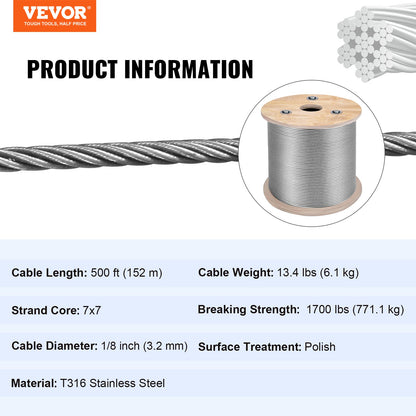 1/8 Stainless Steel Cable Railing 500ft, Wire Rope 316 Marine Grade, Braided Aircraft Cable 7x7 Strands Construction for Deck Rail Balusters Stair Handrail Porch Fence - Image 7