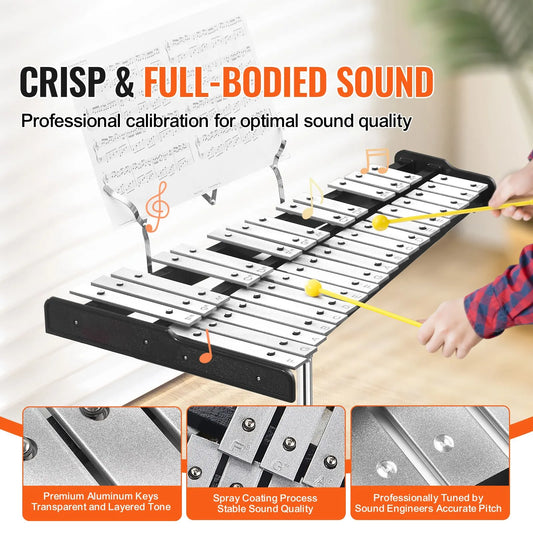 32 Note Glockenspiel Xylophone Bell Kit, Professional Percussion Instrument Set with Mallets, Drum Sticks, Music Stand, Adjustable Stand and Carrying Bag for Students & Adults - Image 2