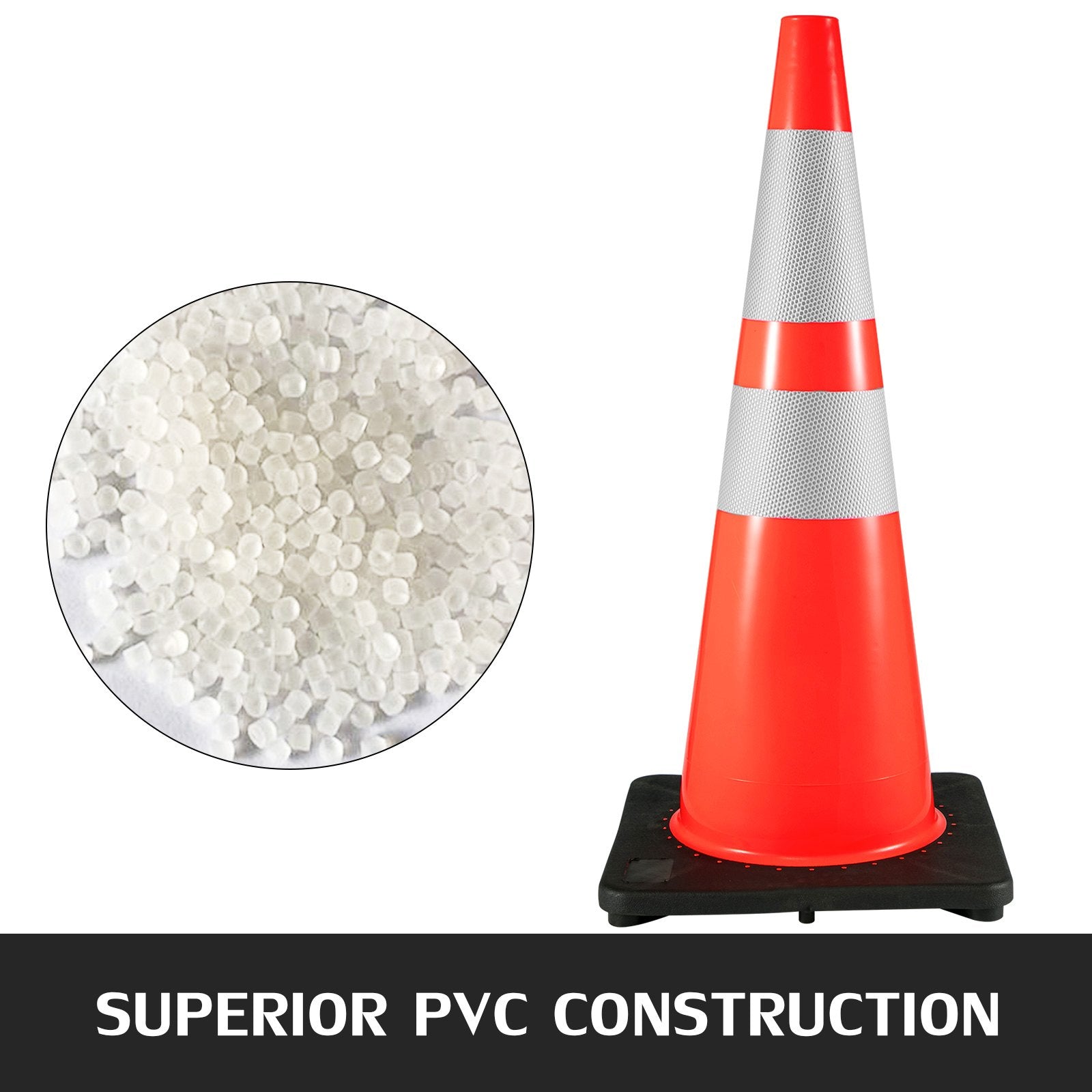 6Pack 36" Traffic Cones, Safety Road Parking Cone with Black Weighted Base, PVC Orange Traffic Safety Cones, Hazard Cones Reflective Collars for Construction Traffic Parking - Image 2