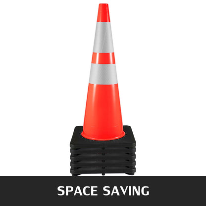 6Pack 36" Traffic Cones, Safety Road Parking Cone with Black Weighted Base, PVC Orange Traffic Safety Cones, Hazard Cones Reflective Collars for Construction Traffic Parking - Image 6