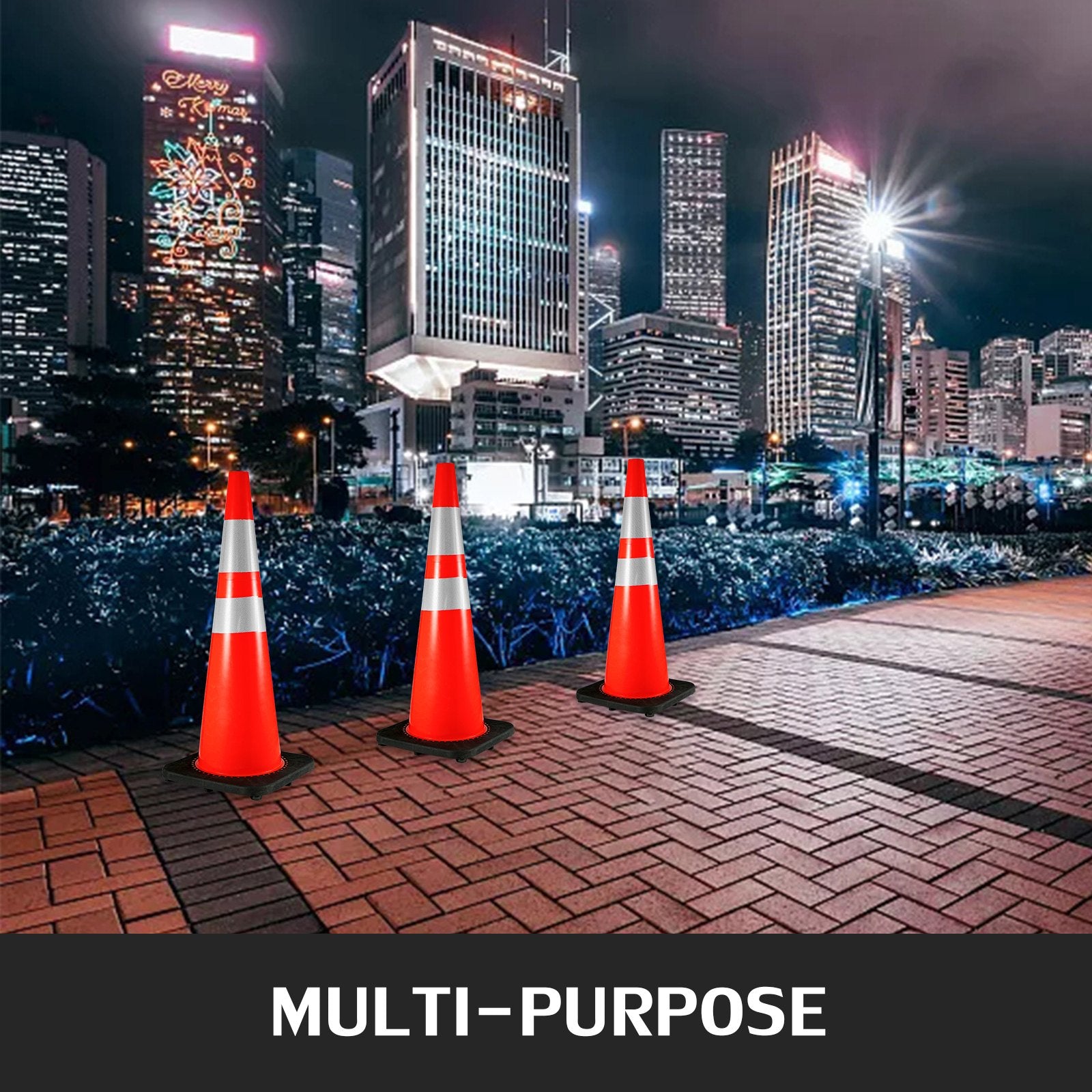 6Pack 36" Traffic Cones, Safety Road Parking Cone with Black Weighted Base, PVC Orange Traffic Safety Cones, Hazard Cones Reflective Collars for Construction Traffic Parking - Image 7