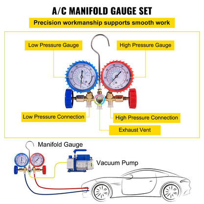 3CFM 84 L/M 1-Stage, Refrigerant Vacuum Pump Refrigeration Gauges A/C Air Conditioning 1440 RPM 1/4 HP, 3 pcs hoses 800 PSI Refrigeration Gauges - Image 4