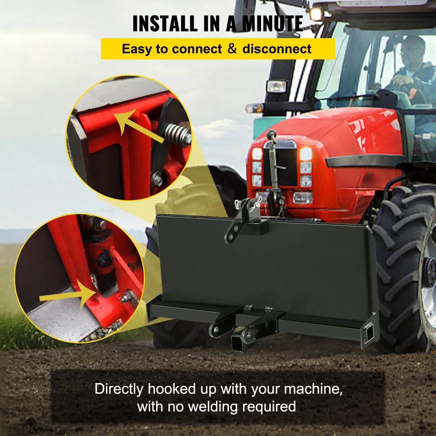 3 Point Attachment Adapter Skid Steer Trailer Hitch Front Loader Case - Image 5