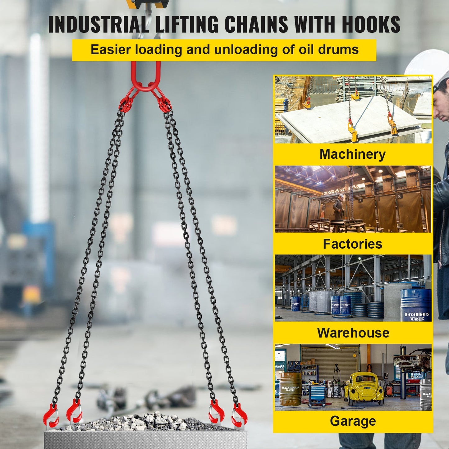 Chain Sling 5/16" X 10' Engine Lift Chain G80 Alloy Steel Engine Chain Hoist Lifts 3 Ton with 4 Leg Grab Hooks and Adjuster - Image 2
