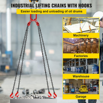Chain Sling 5/16" X 10' Engine Lift Chain G80 Alloy Steel Engine Chain Hoist Lifts 3 Ton with 4 Leg Grab Hooks and Adjuster - Image 2