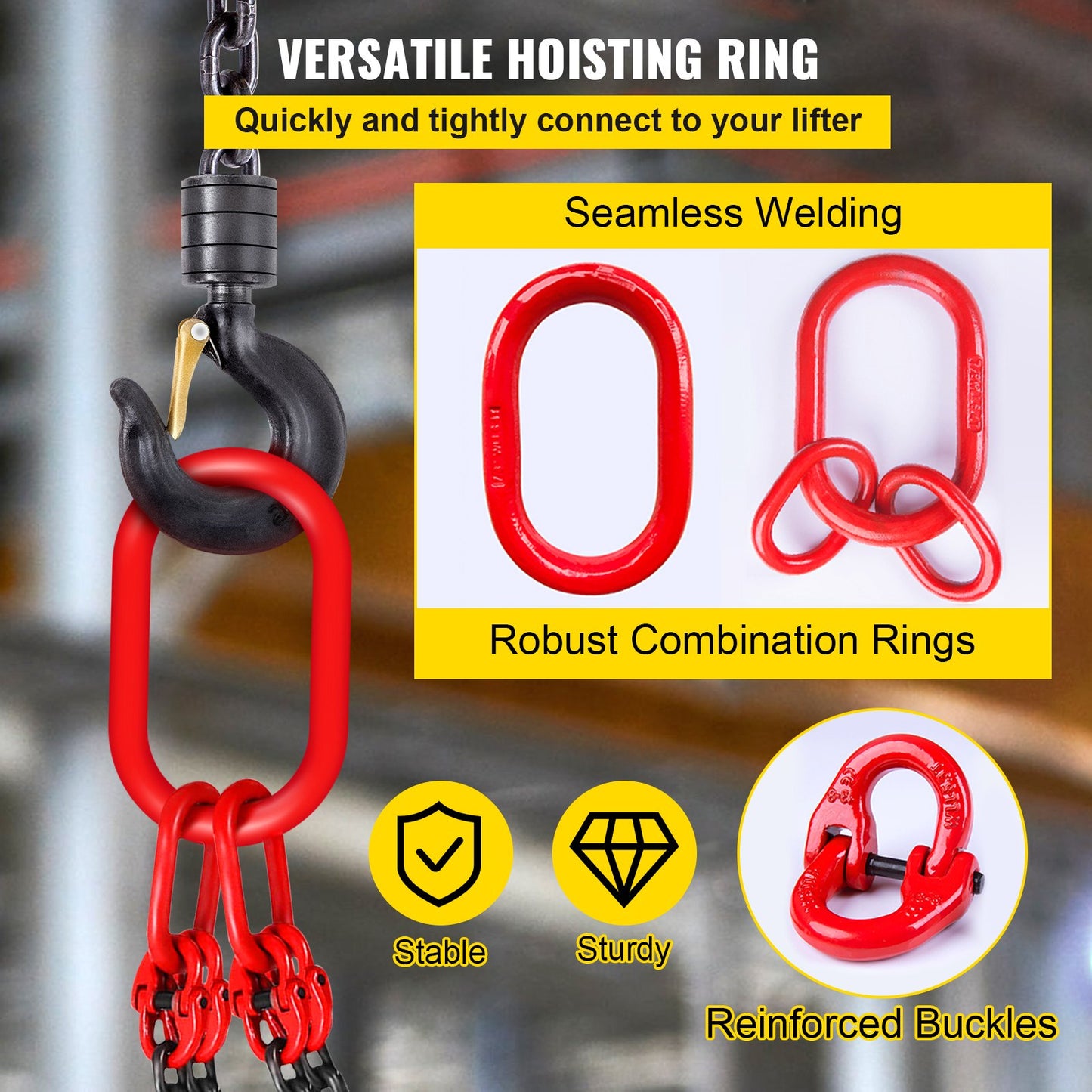 Chain Sling 5/16" X 10' Engine Lift Chain G80 Alloy Steel Engine Chain Hoist Lifts 3 Ton with 4 Leg Grab Hooks and Adjuster - Image 4