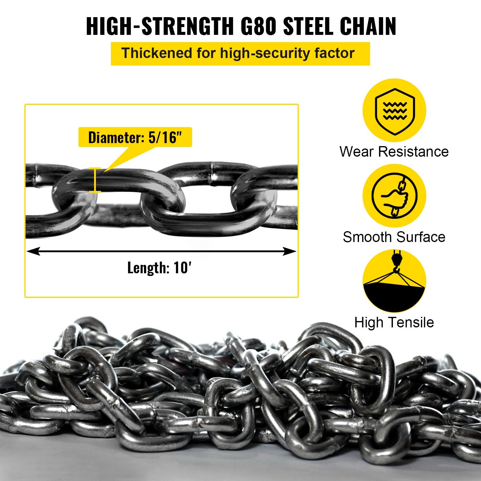 Chain Sling 5/16" X 10' Engine Lift Chain G80 Alloy Steel Engine Chain Hoist Lifts 3 Ton with 4 Leg Grab Hooks and Adjuster - Image 5