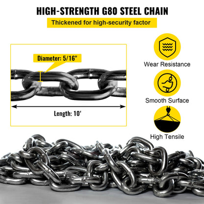 Chain Sling 5/16" X 10' Engine Lift Chain G80 Alloy Steel Engine Chain Hoist Lifts 3 Ton with 4 Leg Grab Hooks and Adjuster - Image 5