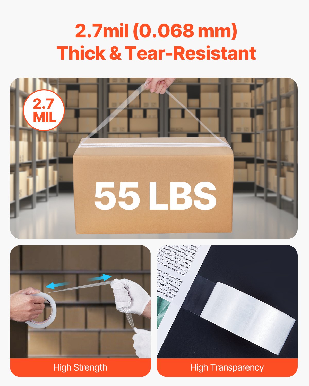Packing Tape 6 Rolls 65 Yards Clear Shipping Tape with Dispenser 2.7 Mil - Image 4