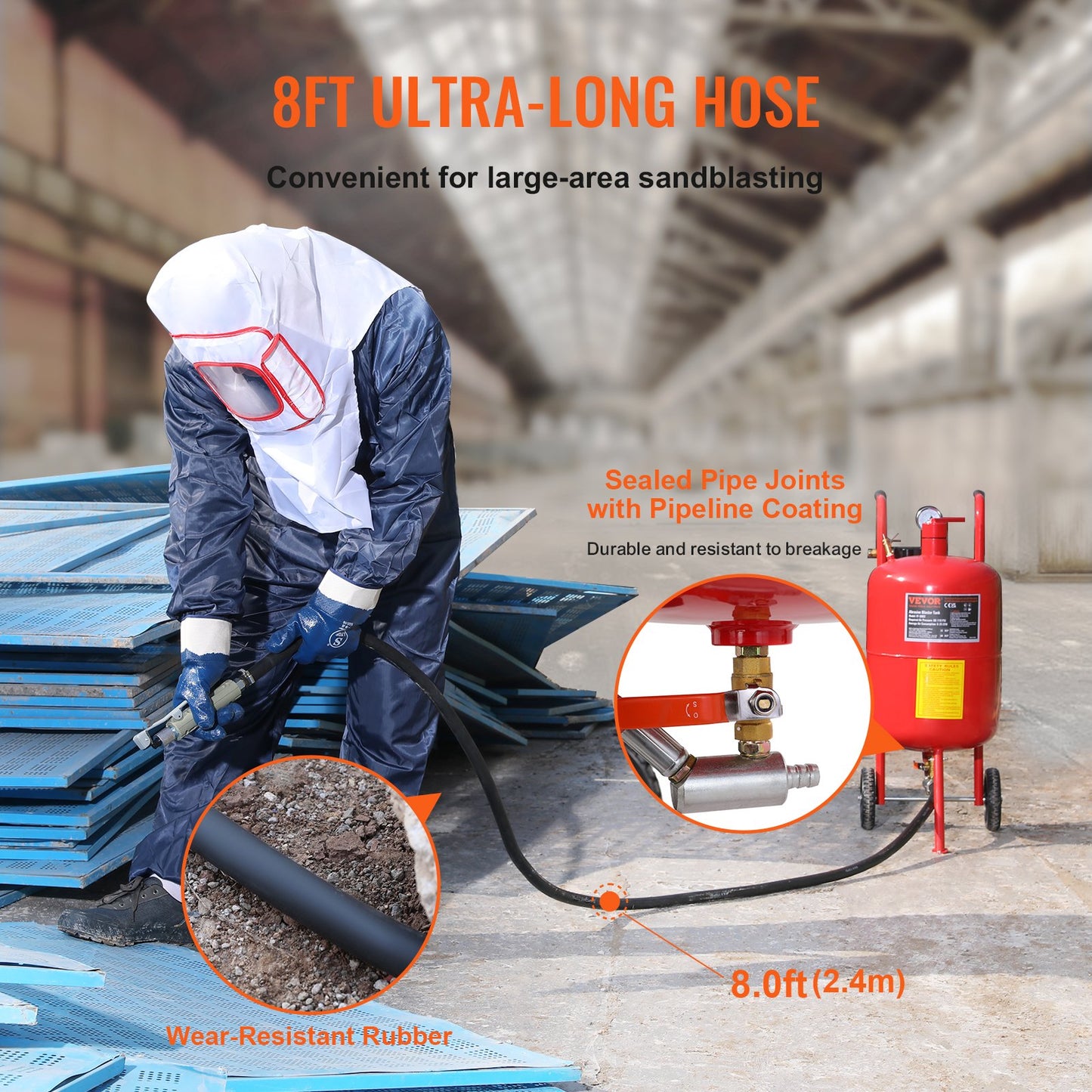 10Gal/40L Sandblaster Equipped w/Nozzle Shut-Off Valve Pressure Gauge Ceramic Nozzle Rubber Wheels Grit Power Sand Blasters Portable Sandblasting Equipment - Image 6