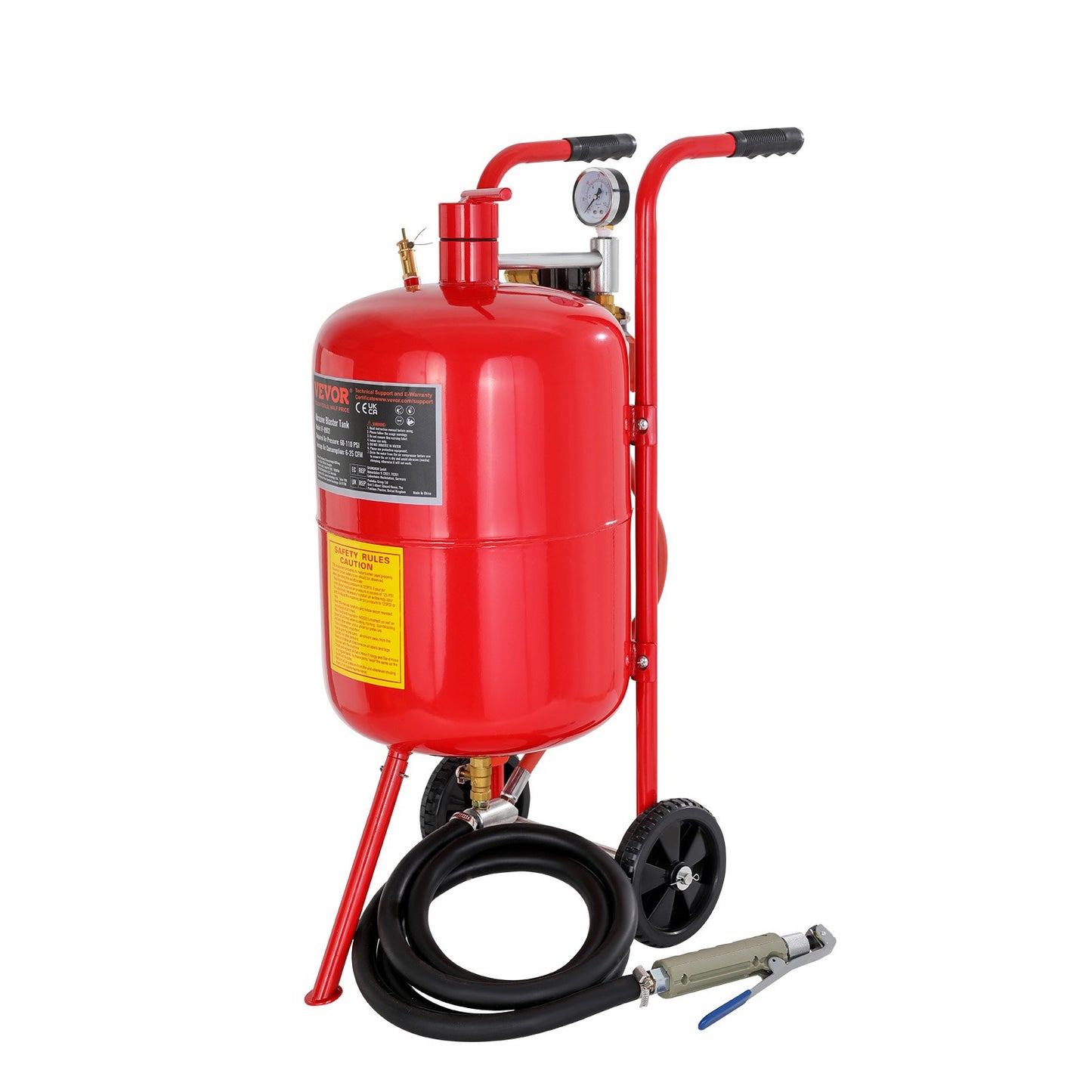 10Gal/40L Sandblaster Equipped w/Nozzle Shut-Off Valve Pressure Gauge Ceramic Nozzle Rubber Wheels Grit Power Sand Blasters Portable Sandblasting Equipment - Image 9
