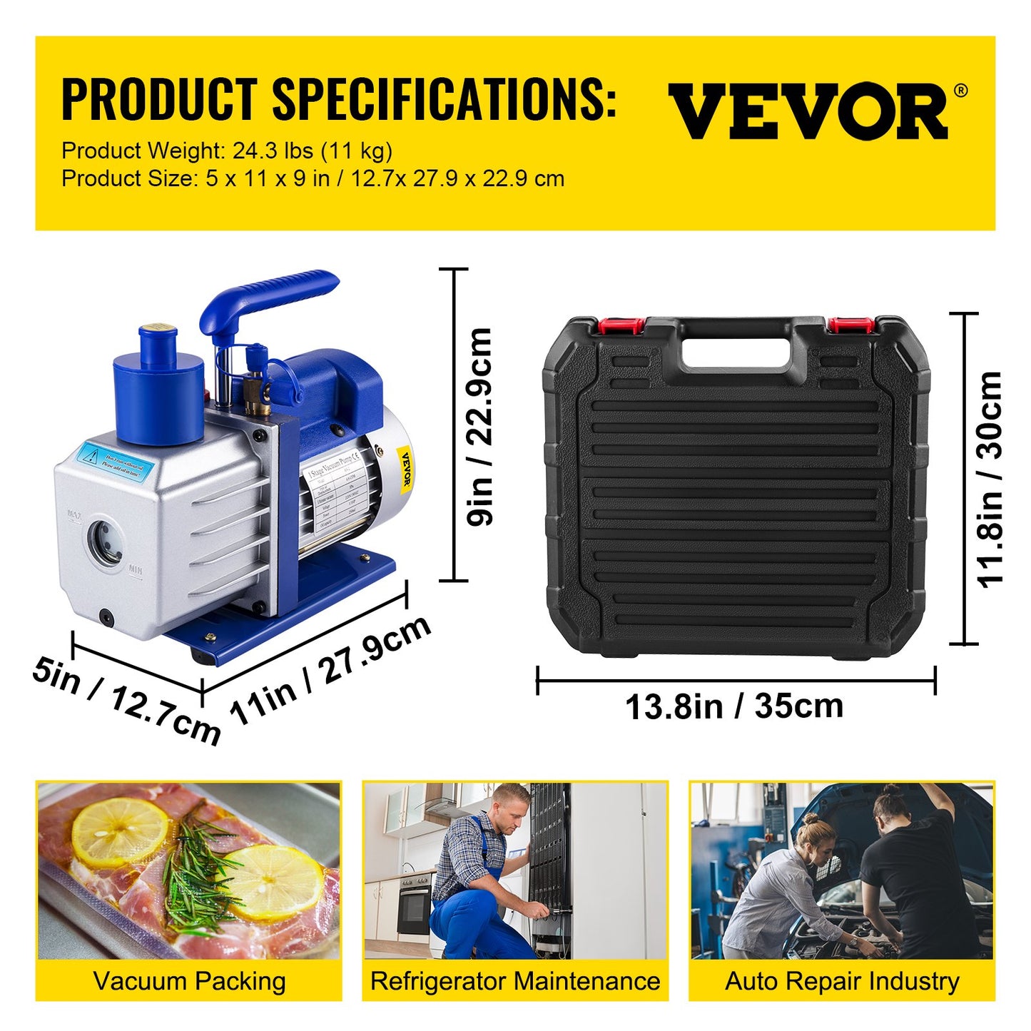 Vacuum Pump 4.8CFM 1/3HP Air Vacuum Pump HVAC A/C Air Refrigerant Rotary Vane Vacuum Pump Single Stage 4 Valve AC Manifold Gauge Set (4.8CFM1/3HP) - Image 7