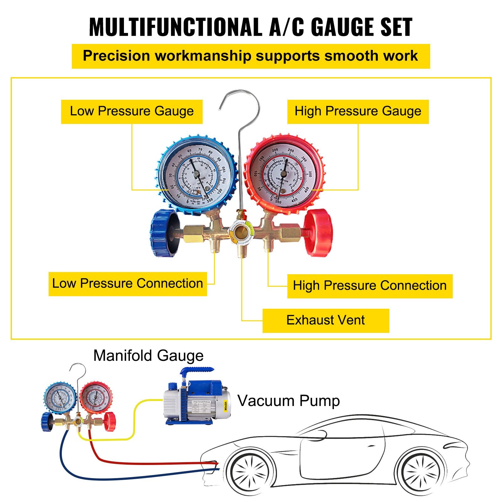 4CFM 1/4HP Rotary Vane Vacuum Pump + R134AManifold Gauge Tester Charging +Hose - Image 4
