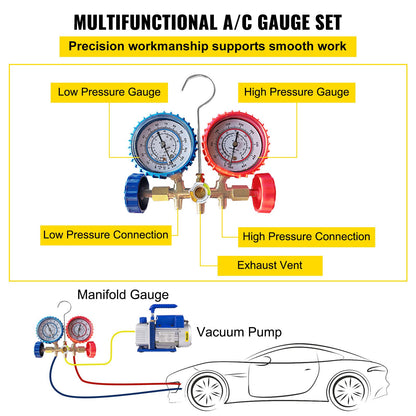 4CFM 1/4HP Rotary Vane Vacuum Pump + R134AManifold Gauge Tester Charging +Hose - Image 4