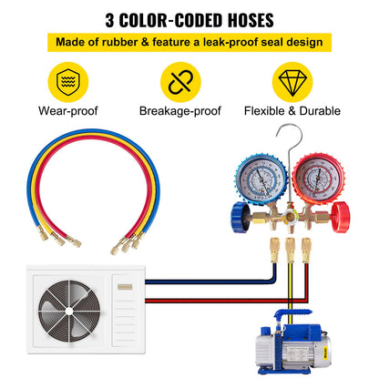 4CFM 1/4HP Rotary Vane Vacuum Pump + R134AManifold Gauge Tester Charging +Hose - Image 5