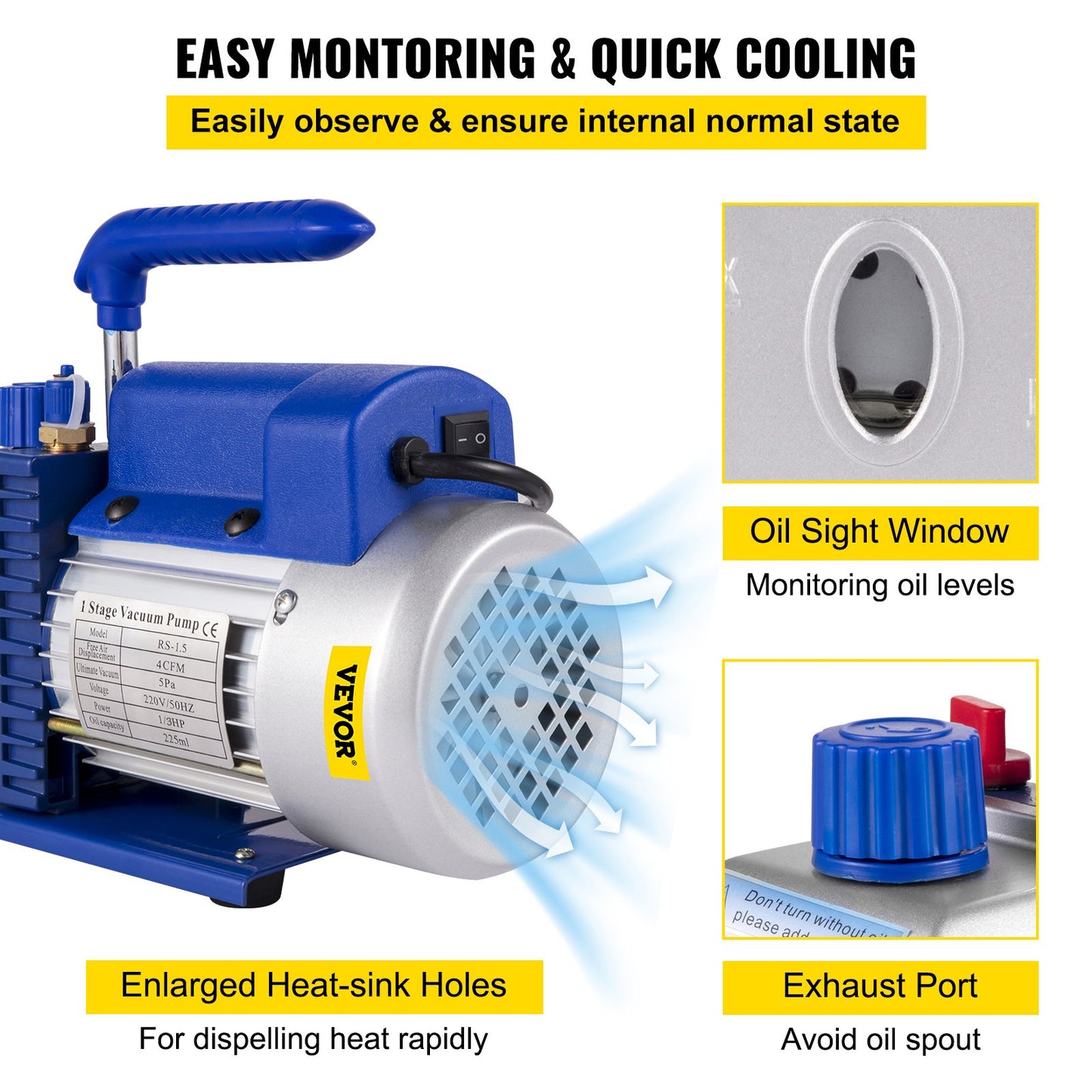 4CFM 1/4HP Rotary Vane Vacuum Pump + R134AManifold Gauge Tester Charging +Hose - Image 6