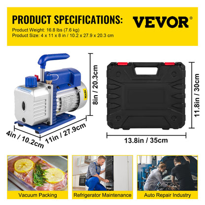 4CFM 1/4HP Rotary Vane Vacuum Pump + R134AManifold Gauge Tester Charging +Hose - Image 7